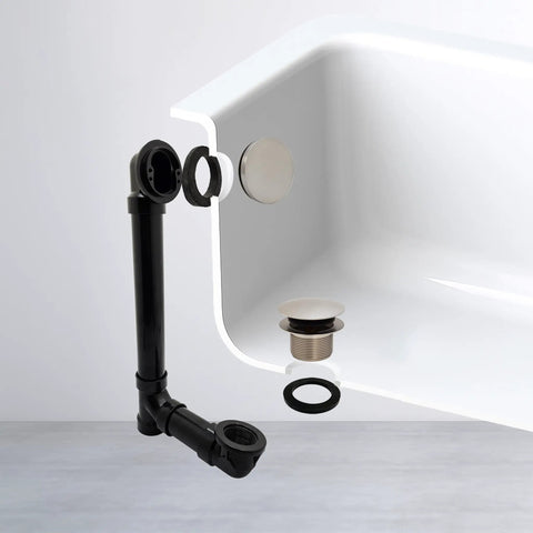 12 Inch And 4 Inch Bath Waste And Overflow Assembly With Tip-Toe Drain Plug And Illusionary Faceplate, Sch 40 ABS Pipe