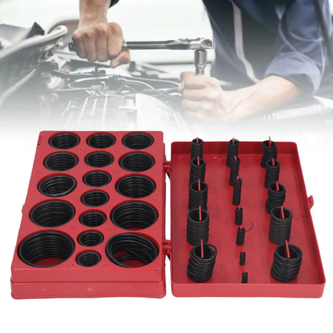 Assortment of 32 Sizes Rubber O Ring Kit High Temp Heat Resistant Seal Set For Automotive Valves Pumps Equipment Bearings displayed in red case