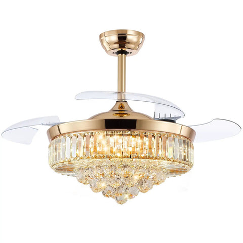 Crystal Chandelier Ceiling Fan With Retractable Blades, Remote Control, Dimmable Lights, Memory Function, Dope Fandelier, 42 Inch