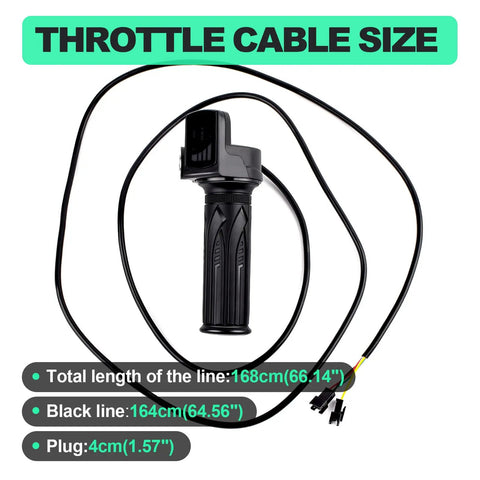 Twist Throttle Replacement For 48V E Bikes And Scooters With LCD Display And Two Keys, shown with long cable and plug.