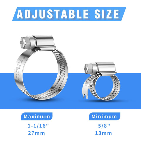 12 Pack Heavy Duty Stainless Steel Hose Clamps 304 Adjustable Worm Gear Drive Five Eighths Inch To One And One Sixteenth Inch Range 12mm Band Width