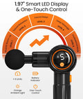 Deep Tissue Massage Gun With Heat And Cold Therapy close-up showing LED display and control button, six-level settings.