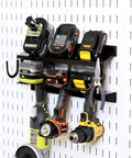 Pegboard Drill Holder For Pegboard System Compact Black Power Tool Storage Rack That Holds Up To 3 Drills Or Tools And 3 Spare Batteries
