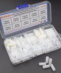 White Nylon Unthreaded Clearance Spacers And Standoffs Kit With 6.3mm Outer Diameter And 4.2mm Inner Diameter in a clear box