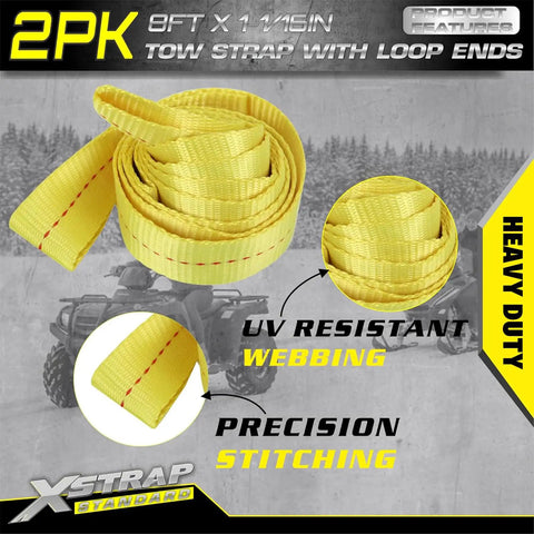 Two Pack Three Quarter Inch By Eight Foot Web Tow Straps Loop End Design Delivers No Sweat Heavy Lifts Rust Resistant Poly Build Offers Hella Durable 5000 Pound Break Strength For Trail Tasks