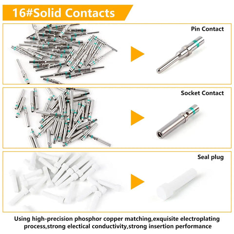 Deutsch DT Connector Kit 540 Piece Set showing pin, socket contacts, and seal plugs for automotive wiring