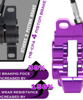 Purple Bucklos MTB hydraulic disc brake caliper and lever, 4-piston, front 850mm rear 1550mm