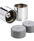 CZC AUTO 1.98-inch chrome bearing protectors with protective bras; front and side view, pair for trailer boats