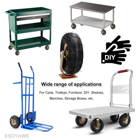 Badass Heavy Duty 10 Inch Pneumatic Rubber Caster Wheels With Double Ball Bearings, Silent Swivel Casters For Carts Workbenches And Dollies, Smooth Rolling Floor Saving Set Of 4 on various carts and trolleys.