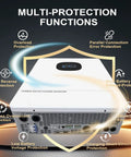 High Output 10000W 48V All In One Solar Hybrid Inverter UL Listed for Off Grid Homes and RVs showing protection functions icons
