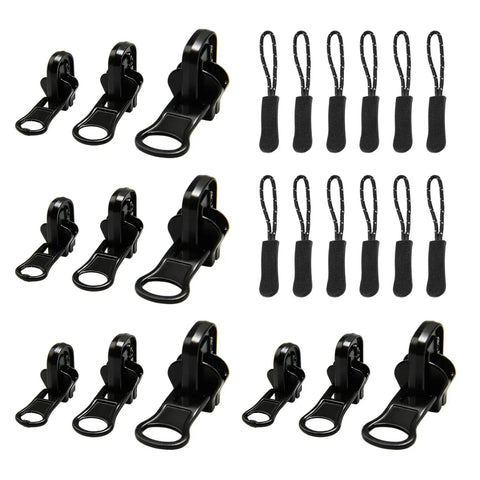 Universal Zipper Repair Kit With Three Size Sets And Double Sided Zippers Replacement Kit for jackets, backpacks, includes zipper pulls.