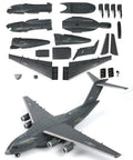 One To One Hundred Scale Y 20 Transport Aircraft Quick Assembly Model Kit Plastic Airplane With Stand No Glue Needed Easy Snap Together Fun Toy For Kids Gift showing parts and assembled plane with stand.