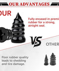 Close-up of premium rubber tire repair screw from Top Shelf 60 Piece Tire Repair Screws Kit for airtight seal comparison.
