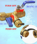 Three Quarter Inch IPS Isolator Tankless Water Heater Valve Kit With Pressure Relief Valve blue handle on brass valve