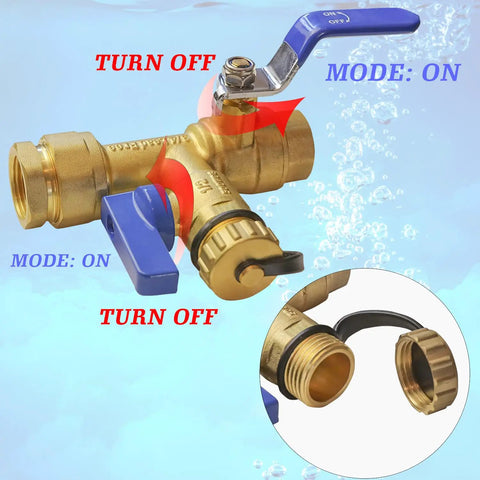 Three Quarter Inch IPS Isolator Tankless Water Heater Valve Kit With Pressure Relief Valve blue handle on brass valve