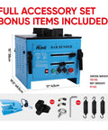 Peresq Rb-25 Portable Electric Hydraulic Rebar Bender 1700W Machine displayed with accessory set and specifications.