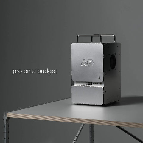 DIY Mini ITX PC Case Kit With Powder Coated Aluminum Chassis Chrome Handles Dual Slot GPU on desk