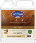 Water Based Satin Wood Finish For Cabinets Floors And Furniture Pro Grade Nontoxic When Dry Renewable Resource Formula 24 Hour Dry Time Between Coats Handcrafted In Ohio By A Fourth Generation Family Covers About 500 Sq Ft Per Gallon product label with gallon size view