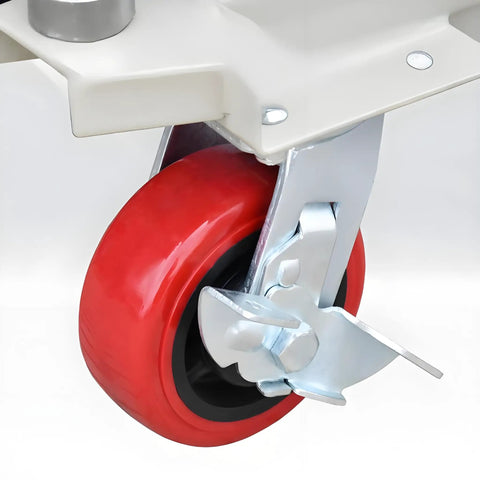 Close-up of durable polyurethane caster wheel from Heavy Duty Manual Hydraulic Scissor Lift Platform With Portable Folding Trolley Base.