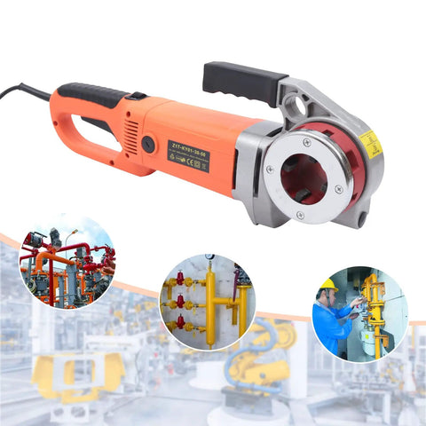 Job Ready Electric Pipe Threader Kit Featuring A Beefy 2300W Motor, sleek handheld design with red and silver detailing.