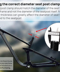 Heavy Duty Aluminum Bike Seat Post Clamp For MTB And Road Bikes measuring 36.3mm on a bike frame with caliper