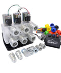 Three Circuit Hydraulic Multiplier Kit With Selector Valve Couplers And Switch Box Control Built For Open Or Closed Or FPC Systems Up To 3000 PSI Anodized Body All Weather Tough Pro Grade Heavy Duty 12V DC Solenoids