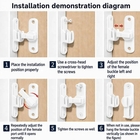 Installation demonstration for Heavy Duty Zinc Alloy Door Latch With 90 And 180 Degree Swivel Mount in white finish.