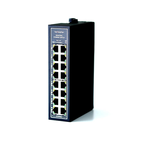 Unmanaged 16 Port Industrial Ethernet Switch For Rugged Applications, 10 100 Mbps Auto MDI MDI X, front view with ports visible