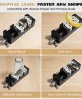 Mini Smart Fractal Drill Press Vise With Dual Jaw Design For Any Shape, Self Adjusting Workholding, showing various objects held