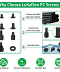 516Pcs Computer Screw Kit With 6-32 And M3 Standoffs Carbon Steel Black Zinc Plated showcasing features like material and anti-rust properties.