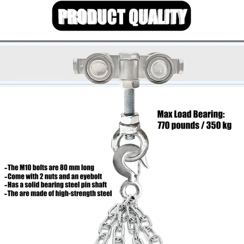 Heavy Duty Four Wheel Trolley Assembly Rollers For 1-5/8 Inch Wide Strut Channels And Taller Galvanized Carbon Steel with chain