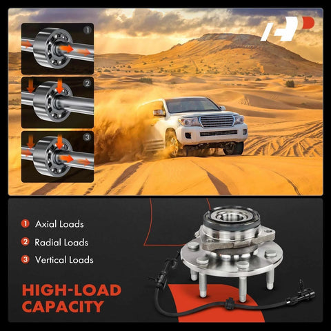 Front Wheel Bearing And Hub Assembly Set For 6 Lug Trucks Compatible With 1999 To 2007 Silverado 1500 Suburban Tahoe Yukon Escalade with load capacity illustration.