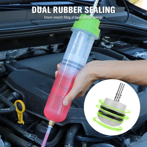 Heavy Duty 500cc Fluid Extractor and Fill Pump for Cars and Lawn Mowers in use with dual rubber sealing feature