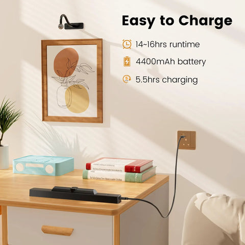 Rechargeable 12 Inch Wireless Picture Light With Dimmable LED, Remote Control, detach-to-charge on table, 4400mAh battery
