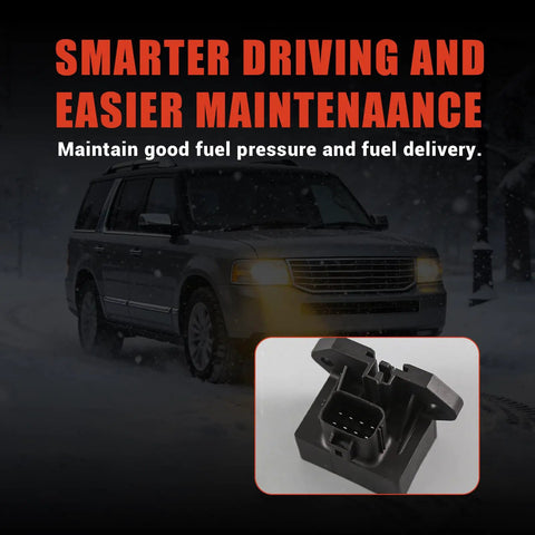 Fuel Pump Relay Module Replacement For Ford E Series F Series Flex Transit 150 250 350 350HD And Lincoln MKS MKX MKZ MKT 2009 2019 Compatible AA8Z9345A shown with a car in background