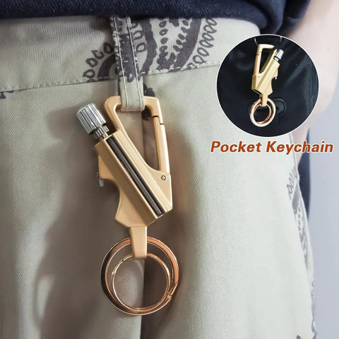 2 Pack Infinity Lighter With 3 In 1 Multitool Keychain Bottle Opener And Reusable Waterproof Matches clipped to pants