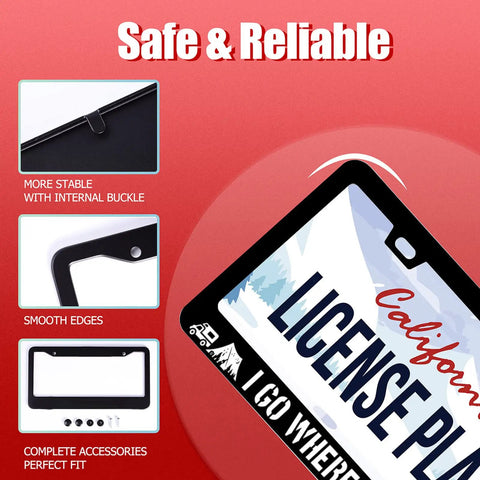 Stainless Steel License Plate Frame 12x6 Inches With Screws, Durable Camping Style Road-Trip Ready Plate Holder details