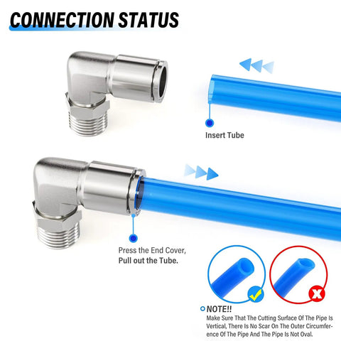Diagram of 304 Stainless Steel Heavy Duty Male Elbow Push To Connect Fitting Three Eighths Inch Tube OD X One Quarter Inch NPT Thread 90 Degree