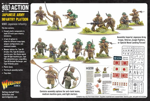 Japanese Army Infantry Platoon 28mm Plastic Miniatures For Bolt Action War Gaming World War II Tabletop Figures Including Type 99 Rifles Type 99 Light Machine Guns Type 89 Knee Mortars Lunge Mines Swords Type 92 Machine Gun 30 Japanese Infantry Figures