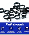 45Pcs Black Plastic Grommets For 5/8 Inch Holes 16mm Snap In Locking Cable Hole Grommets on white background