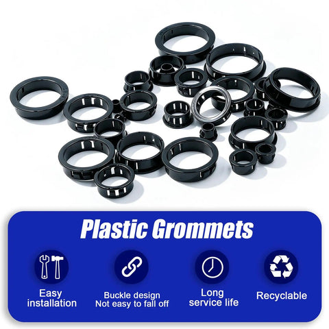 45Pcs Black Plastic Grommets For 5/8 Inch Holes 16mm Snap In Locking Cable Hole Grommets on white background