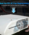 RV Air Conditioner Fan Motor With Capacitor Replacement One Third Horsepower 115 Volt 1675 RPM Two Speed 60Hz shown installed