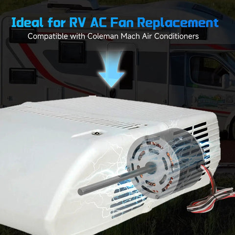 RV Air Conditioner Fan Motor With Capacitor Replacement One Third Horsepower 115 Volt 1675 RPM Two Speed 60Hz shown installed