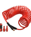 Straight Up Heavy Duty 7.5 Meter Retractable PU Air Hose Kit With Auto Rewind Mechanism Keeps Coils Tangle Free At Workshop Bench