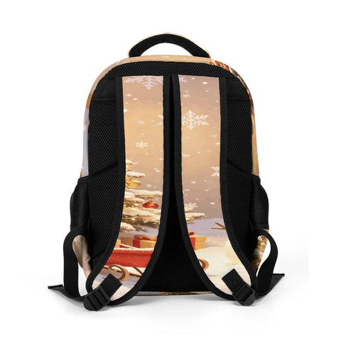 Back view of Christmas Snowman Sleigh Printed Backpack Dope Unisex Spacious And Durable Large Capacity Everyday Carry School Travel Bag