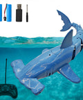 Remote Control Hammerhead Shark For Pool with Dual Motors 1 To 18 Scale RC Submarine shown in water with remote and batteries