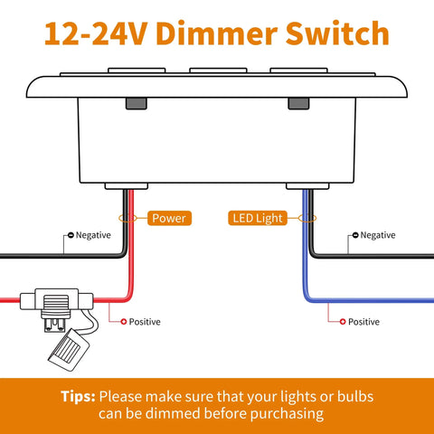 Wiring diagram of Badass Black PWM Dimmer Switch For 12 Through 24V LED And Halogen Lighting with power and LED light connections.