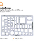 Slick 3 Piece Interior Design And House Plan Template Set Featuring Professional Furniture Layout Kitchen Bedroom Bathroom Grids And Scale Ruler For No Fuss Diy Room Mapping Furniture template for living room, 6.4" x 9.9", scale 1/4"=1'.