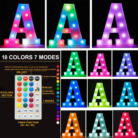 Colorful LED Marquee Letter Lights With Remote 18 Color Changing RGB Alphabet Signs For Parties And Events display and remote