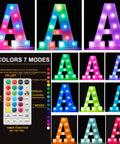Marquee Letter Lights With Remote, 18 Color Changing RGB Alphabet Letters Sign in various bright colors and control options